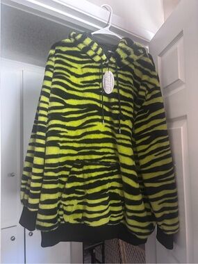 POSTER GIRL Neon Green  and Black Striped Plush Hoodie